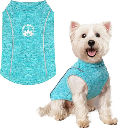 PETCARE Sun Protection Dog Shirts for Small Dogs Quick Dry Soft Stretchy Dog T-Shirts with Reflective Label Tank Top Sleeveless Vest Pet Clothes, Athletic Fabric, Blue, L (Chest 19" Length 15.7")