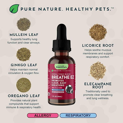 Animal Essentials Breathe EZ Herbal Supplement for Dogs & Cats, 2 fl oz - Supports Clear, Healthy Respiration-Breathing
