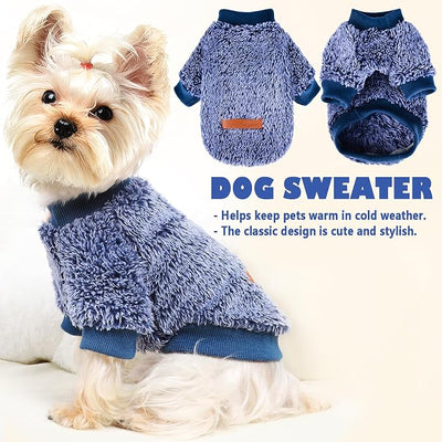 Dog Sweaters for Small Dogs Girl Male Dog, Sweater, Soft Fleece Pet Winter Clothes Boy Girl, Fuzzy Sweatshirts Flannel Jacket Puppy Coat(S, Navy Blue)