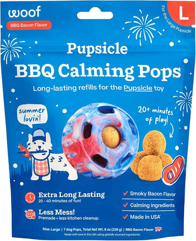 WOOF Refill BBQ Pops & Summer Pupsicle Favorite Distraction Grain-Free Smokey Beef Flavor Lickable Dog Treats - Large Pops for Dogs 25–75 lbs - 7 Count