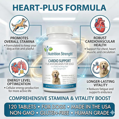 Cardio Support for Dogs Plus Antioxidant, L-Carnitine, L-Taurine, with Coenzyme Q10 and Vitamin E, Promotes a Healthy and Strong Dog Heart, 120 Chewable Tablets