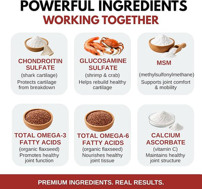 Wholistic Pet Organics Max Strength Hip and Joint Supplement for Dogs & Cats - Cat & Dog Joint Supplement Powder, Chondroitin & MSM to Support Mobility - Glucosamine for Dogs & Cats - 8 oz - 56 Scoops
