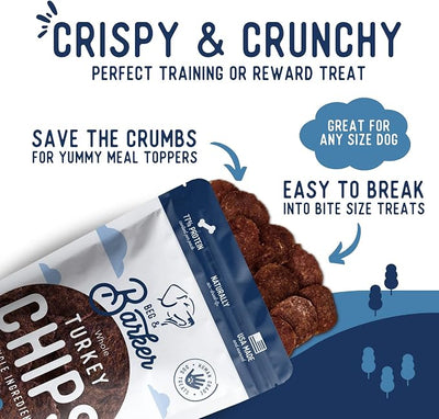 Beg & Barker Turkey Chips for Dogs (8 Ounce, Pack of 1) - Single Ingredient Dog Treats Made for Large & Small Dogs Protein Human Grade Dog Treats Made from Real Meat Turkey, Made in USA