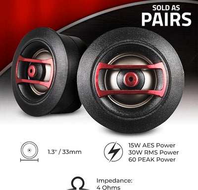 DS18 SQT1 1.3" Multi-Mount PEI Mini Dome Tweeter with 0.8" Voice Coil, Neodymium Magnet, Pair