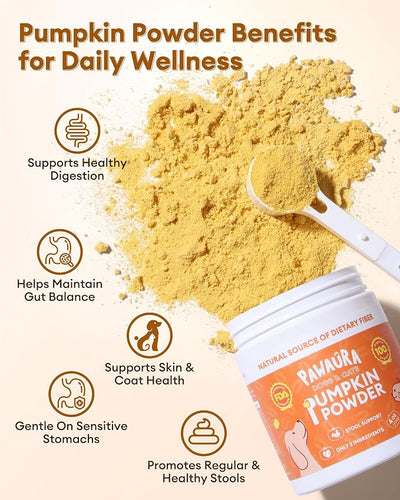 Pumpkin Powder for Dogs & Cats with 10% Apple Pectin, Natural Digestive Fiber Supplement, Fast Relief for Loose Stool, Diarrhea & Constipation, Hairball Support, Daily Pet Food Topper, 4oz