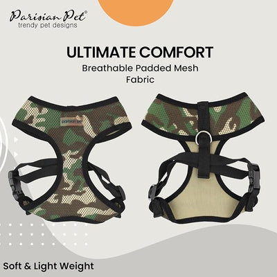 Parisian Pet Camo Dog Harness - Breathable Mesh No Pull Puppy Harness with Leash Ring - Adjustable Harnesses for Dogs - Soft Padded Step-in Pet Vest - Lightweight Dog Vests for Medium Sized Dogs