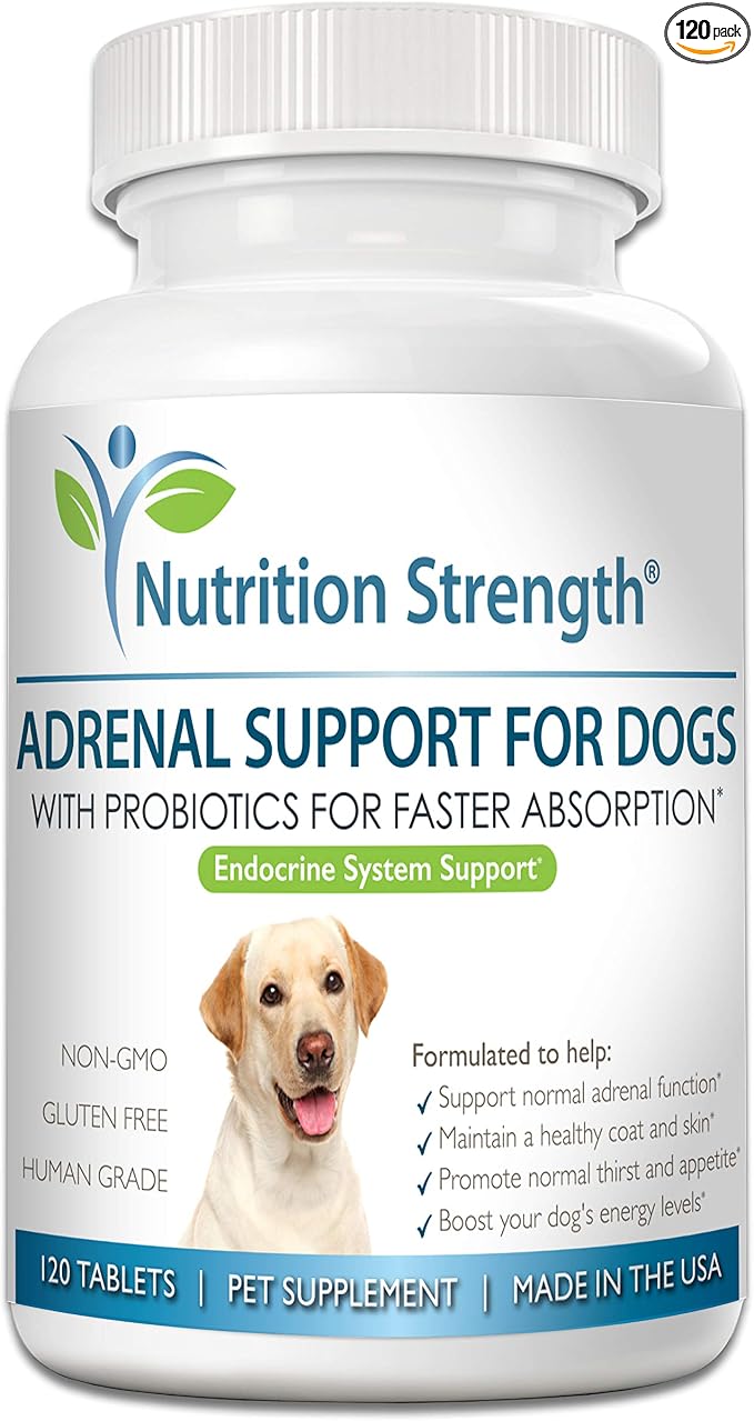 Adrenal Support for Dogs, Support for Dogs with Cushing's Disease, Maintain a Healthy Coat and Skin, Promote Normal Urination, Thirst and Appetite, 120 Chewable Tablets