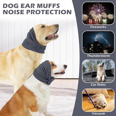 Dog Ear Cover, Comfort Dogs Hoodie for Anxiety, Adjustable Ear Wraps Muffs for Noise Protection, Grey L