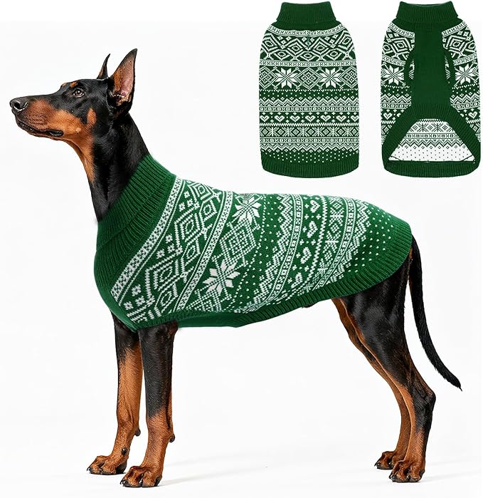 HOMIMP Dog Sweater Argyle - Warm Winter Clothes Puppy Soft Coat, Ugly Dog Sweater for Small Medium and Large Dogs, Pet Clothing Boy Girl, Green XL