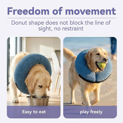 Loflaze Inflatable Dog Cone Collar - Dog Neck Donut Cone Collar Alternative After Surgery - Soft Cone for Large Medium Small Dogs Cats - Alternative Recovery E Collar (Blue, M+)