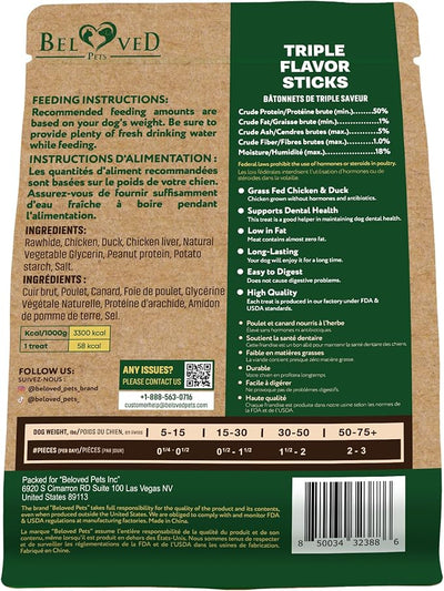 Beloved Pets Dog Treats & Rawhide Bones Wrapped Chicken and Duck - Pet Chews Sticks for Large, Medium & Small Breeds - Long Lasting Chewers Snacks – Puppy Treats