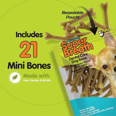 Fido Super Breath Dental Care Bones for Dogs, Mini - 21 Count - Fresh Breath Dog Dental Treats for Small Dogs - Plaque & Tartar Control - Made in USA