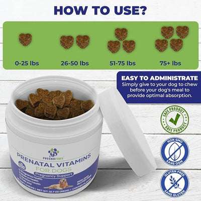Dog Prenatal Vitamins - Supports Healthy Pregnancy, Puppy Development & Lactation - Rich in Folic Acid, Iron & Calcium - Advanced Prenatal Supplement for Pregnant and Nursing Dogs - 90 Soft Chews