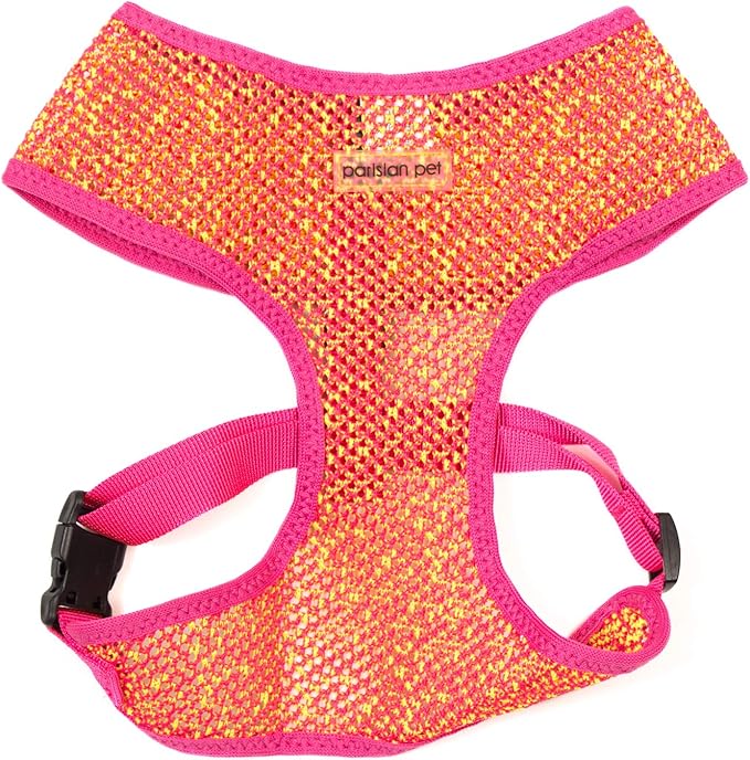 Parisian Pet Girl Dog Harness - Breathable Mesh Pink Yellow No Pull Puppy Harness with Leash Ring - Adjustable Harnesses for Dogs - Soft Step-in Pet Vest - Lightweight Dog Vests for Small Sized Dogs