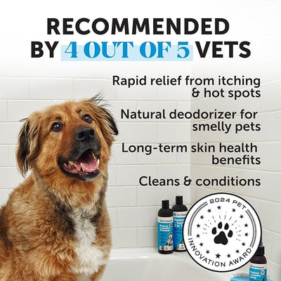 2 in 1 Dog Shampoo and Conditioner - Medicated Cat Shampoo for Itchy Skin Relief, Sensitive Skin Oatmeal Shampoo with Aloe Vera + MicroSilver BG for Hot Spot Treatment, Deodorizing Wash (16oz)