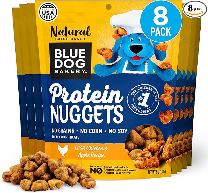 Blue Dog Bakery Protein Nuggets, Chicken & Apple Dog Chews, Healthy Dog Treats, All Natural Ingredients, Rawhide Free Chews, 6 oz (Pack of 8)