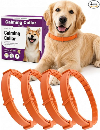 Calming Collar for Dogs 4 Pack, Adjustable Pheromone Collars for Dog Puppy, Long-Lasting Stress & Anxiety Relief, Waterproof Natural Dog Calming Collar for Barking & Thunder (Orange, Large)