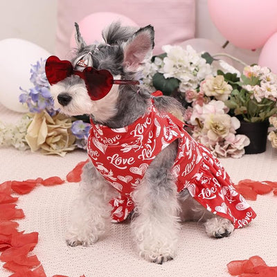 CuteBone Turtleneck Dog Velvet Dress Valentine's Day Puppy Skirt Costume Pet Clothes Cat Apparel with Bow Hair Rope for Small Dogs CVD19M
