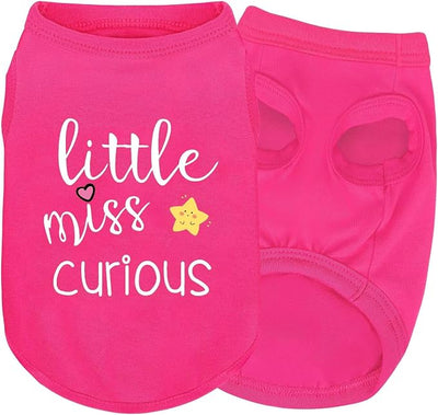 Pink Cotton Dog Shirt with 'Little Miss Curious' Print, Soft & Breathable Pet Apparel for Small to Large Dogs, All-Season Sleeveless Vest, Cute and Comfortable Dog Outfit.Pink Star 3XL