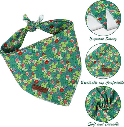 St. Patrick‘s Day Dog Bandana - Green Flower Shamrock Dog Neck Scarf, Soft Pet Bib for Medium Large Dogs, Holiday Photo Dogs Cats Prop for Daily Use Parties & Pet Photography L