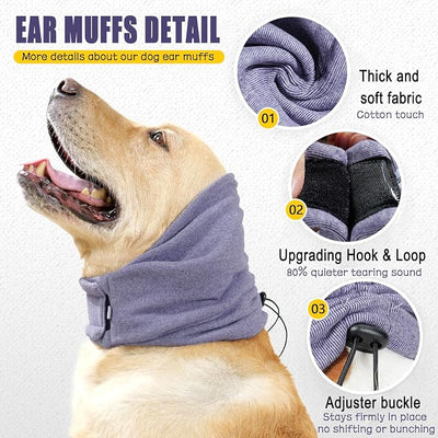 Meifsou Quiet Ears for Dogs - Adjustable Ear Covers for Noise, No Shake Dog Head Wrap, Dog Calming Hood for Thunder, Lightning, Fireworks, Vet Visits, Polyester and Stretch Cotton Blend, Purple S