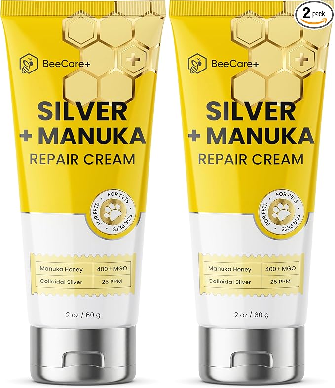 Silver + Manuka Repair Cream for Cat & Dog Wound Care – Helps with Skin Irritation, Scratches, Bites – Hot Spot Treatment for Dogs with Manuka Honey 400+ MGO & Colloidal Silver 25 PPM – 2-Pack