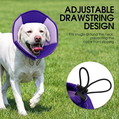 Dog Cone - Soft Cone for Dogs to Stop Licking, Pet E-Collar Alternative After Surgery, Adjustable Pet Recovery Collar for Wound Healing, Purple Large