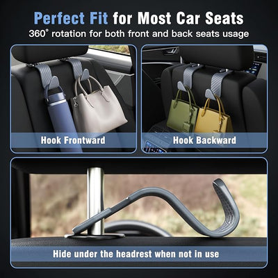Amooca Car Seat Headrest Hook 4 Pack Hanger Universal Vehicle Car Storage Organizer for Handbag Purse Coat S Type Checkered Grey