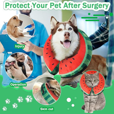 Recovery Donut Collar for Dogs & Cat,Inflatable Dog Collar Alternative After Surgery,Soft Cone for Large Medium Small Pet(Watermelon,Large)