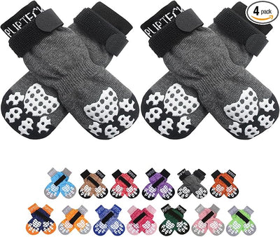 PUPTECK Anti-Slip Dog Socks with Double Sides Grips for Small Medium Large Dogs Hardwood Floors Prevents Licking, Dog Shoes for Hot Pavement Traction Control Paw Protector for Senior Dogs, Grey XS