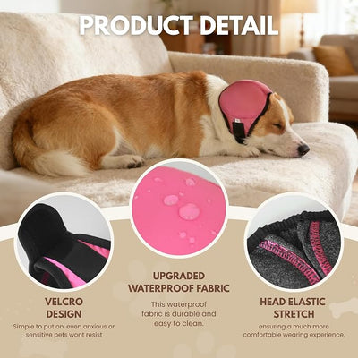 Waterproof Dog Ear Covers,No Flap Ear Wraps for Dogs,Dog Ear Muffs for Noise Protection & Anxiety Relief,Adjustable Dog Calming Hoodie Shower Cap for Bathing Grooming(Fuchsia,S)