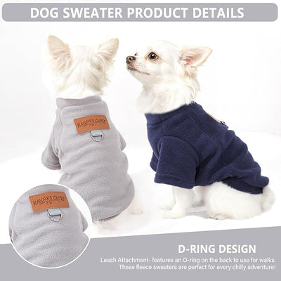 2 Pack Dog Sweaters for Small Dogs Warm Fleece Dog Sweatshirt with Leash Ring Pet Puppy Swearer Coat Apparel Outfit Winter Clothes for Chihuahua, Yorkie, Bulldog, Dachshund Cats XXS, Grey