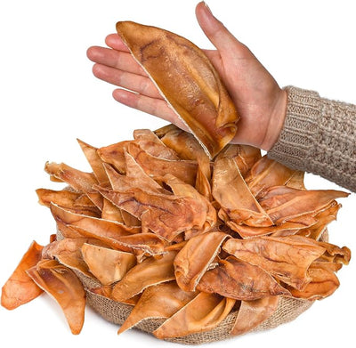 Healthy Half Pig Ears 50 pcs | Natural Dog Treats | Rawhide Alternative | Single Ingredient Chews | Grain-Free | Dental Snack for All Breeds | Long-Lasting Pet Chew