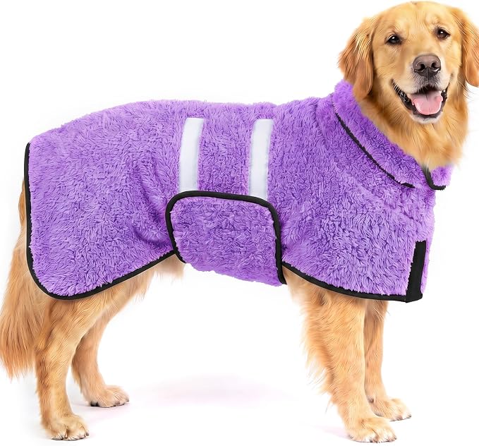 Bienbee Dog Bathrobe, Quick Drying Super Absorbent Pet Robes for Small Medium Large Dogs, Drying Coat for After Bath & Swim, Warm & Cozy Dogs Towels, Dog Puppy Bath Supplies, Light Purple XL