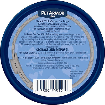 PetArmor Plus Flea & Tick Collar for Dogs, Kills Fleas & Ticks, Long Lasting Protection for 6 Months, Water Resistant, One Size Fits All, 1 Collar