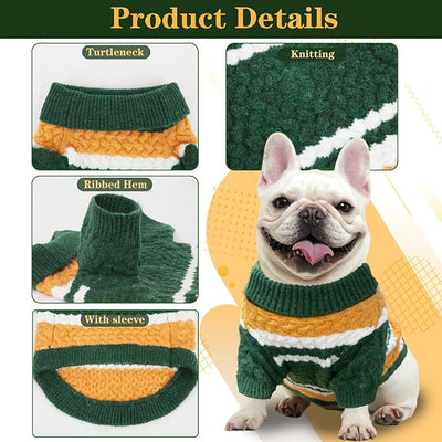 Green Bay Small Dog Sweater Football Theme Turtleneck Knit Dog Sweaters for Small Pets Warm Winter Cat Dog Clothes