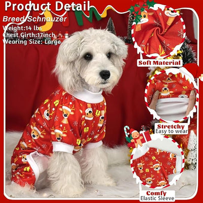 Xpudac 4 Pack Dog Christmas Pajamas Reindeer Puppy Clothes Cute Santa Claus Dog Pajamas Costumes Outfit Red Green, 4XL