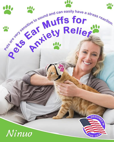 Calming Earmuffs for Cats and Small Dogs - for Anxiety Relief - Noise Canceling for Fireworks, Thunderstorms, Pet Grooming & Force Drying - Dog Ear Muffs Noise Protection (White, Medium)