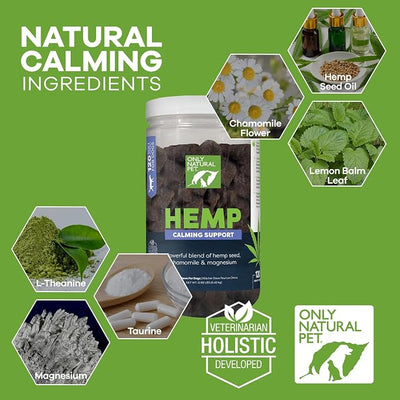 Only Natural Pet - Natural Hemp Soft Chew Bites for Dog Stress & Anxiety Relief - L-Theanine, Chamomile & Lemon Balm - Calming Chews for Dogs - 120 Count