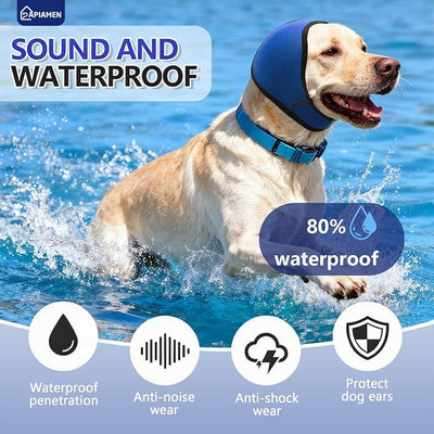 Dog Ear Covers,Dog Ear Muffs Noise Protection,No Flap Ear Wrap for Dogs Hematoma Recovery,Adjustable Calming Hoodie Shower Cap for Grooming,Bathing,Swimming & Anxiety Relief(Grey&Blue,L)
