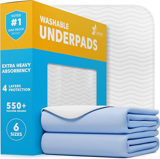 GREEN LIFESTYLE Washable Underpads - Large Pads for use as Incontinence Bed Pads, Reusable Pet Pads, Great for Dogs, Cats, Bunny, Seniors Bed Pad (Pack of 2 - 41x41)