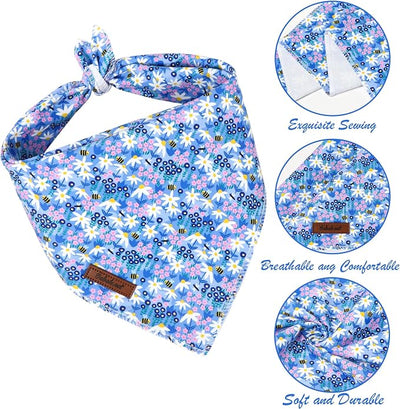 Floral Dog Bandana - Blue Wildflowers Dog Bandana for Medium Large Dogs, Cute Boy Girl Dogs Neck Scarf Pet Bib, Soft Triangle Scarf Daily Pet Accessory L