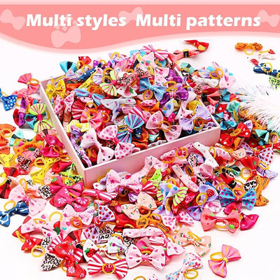 100PCS Cute Puppy Dog Small Bowknot Hair Bows,Yorkie Doggie Bows with Rubber Band Pet Grooming Bows Dog Hair Costume Accessories for Small Dog