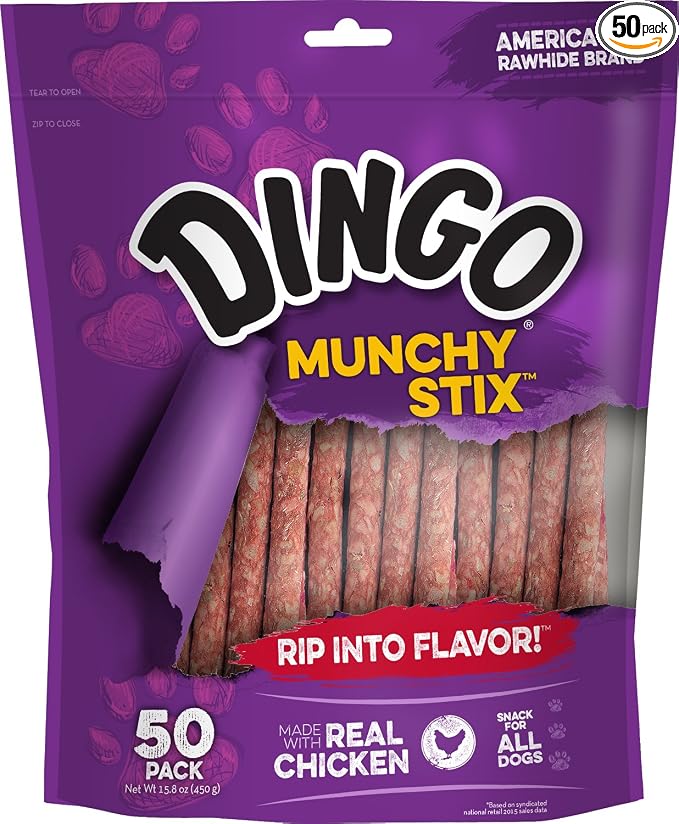 Dingo Munchy Stix for Dogs, Made with Real Chicken Treats for Small, Medium, and Large Breads 50-Count