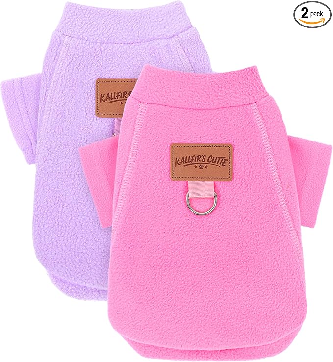 2 Pieces Dog Sweaters with Leash Ring Fleece Dog Winter Clothes for Small Dogs Girl Boy Turtleneck Pet Sweatshirt Puppy Pullover Sweaters Cat Apparel Clothing,XXS, Pink and Purple