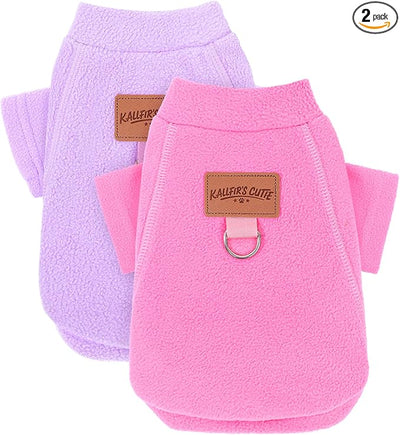 2 Pack Dog Sweaters with Leash Ring Fleece Dog Winter Clothes for Small Medium Dogs Girl Boy Turtleneck Pet Pullover Sweatshirt Puppy Sweaters Cat Apparel Clothing, M, Pink and Purple