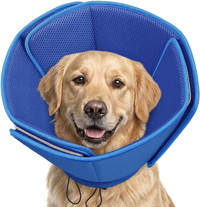 AOFITEE Soft Dog Cone, Adjustable Cones for Dogs After Surgery, Comfy Dog Cone Collar Alternative to Stop Licking, Elizabethan Recovery Collar for Large Dogs(Blue,Large)