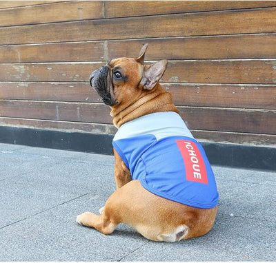 iChoue French Bulldog Summer Cooling Shirt for Dogs UV Sun Protection Vest Sleeveless Stretchy Tank Top English Pug Grey Blue - Medium
