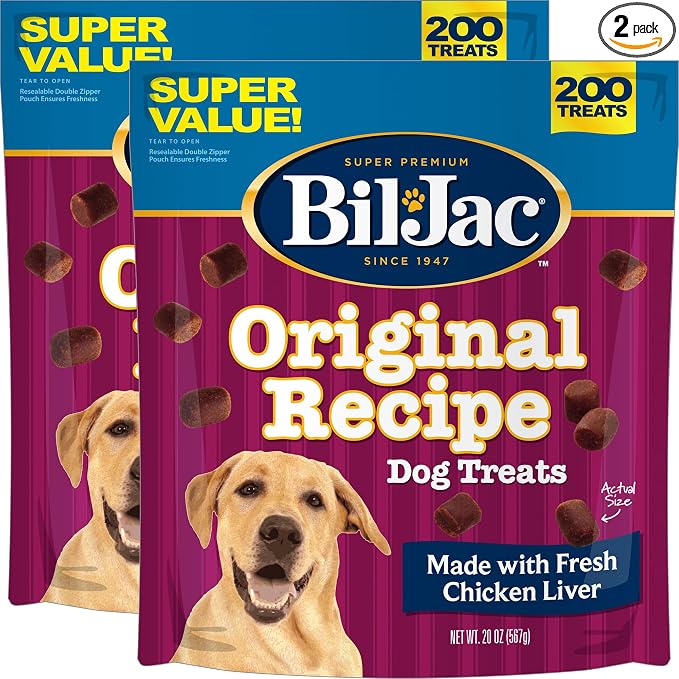 Bil-Jac Original Recipe Soft Training Treats for Dogs, Made with Real Chicken Liver, Resealable Double Zipper Pouch 20oz (2-Pack)