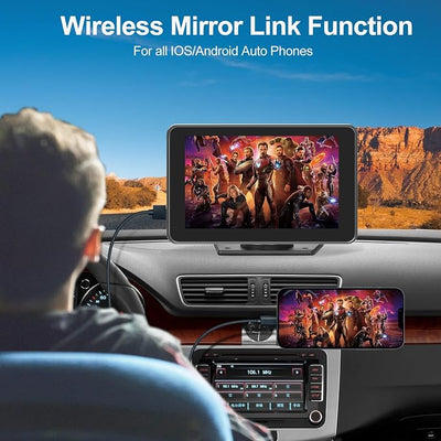 Wireless Apple CarPlay Screen with Fast Auto Connect, 7" Portable Android Auto Display for Car, Backup Camera, Bluetooth Audio, Voice Assistant & GPS Navigation
